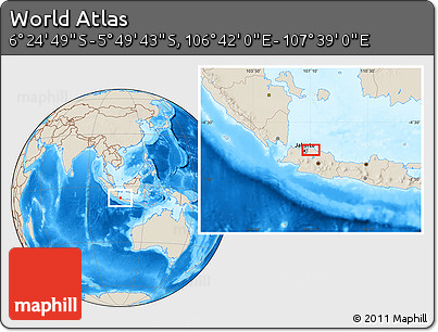 Shaded Relief Location Map of the Area around 6° 7' 16" S, 107° 10' 30" E