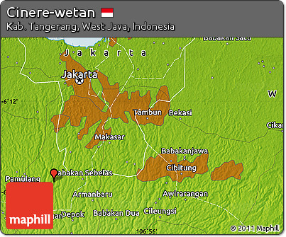 Physical Map of Cinere-wetan