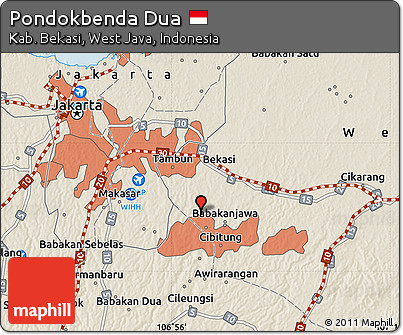 Shaded Relief Map of Pondokbenda Dua