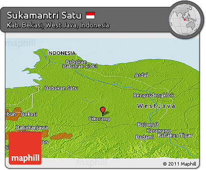 Physical Panoramic Map of Sukamantri Satu