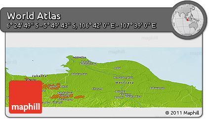 Physical Panoramic Map of the Area around 6° 7' 16" S, 107° 10' 30" E