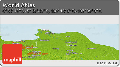 Physical Panoramic Map of the Area around 6° 7' 16" S, 107° 10' 30" E