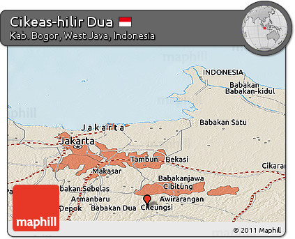 Shaded Relief Panoramic Map of Cikeas-hilir Dua