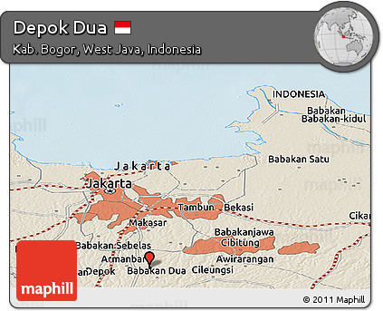 Shaded Relief Panoramic Map of Depok Dua
