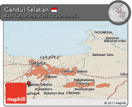 Shaded Relief Panoramic Map of Gandul Selatan