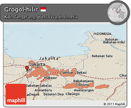 Shaded Relief Panoramic Map of Grogol-hilir