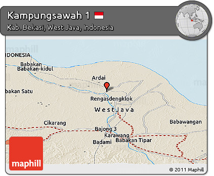 Shaded Relief Panoramic Map of Kampungsawah 1