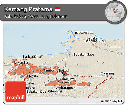 Shaded Relief Panoramic Map of Kemang Pratama