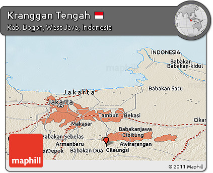 Shaded Relief Panoramic Map of Kranggan Tengah