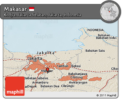 Shaded Relief Panoramic Map of Makasar