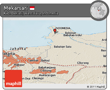 Shaded Relief Panoramic Map of Mekarsari