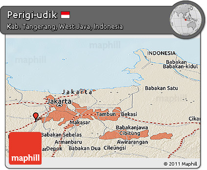 Shaded Relief Panoramic Map of Perigi-udik