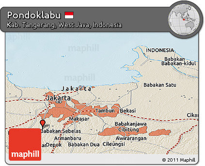 Shaded Relief Panoramic Map of Pondoklabu