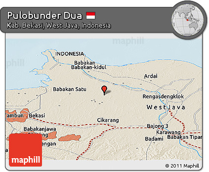 Shaded Relief Panoramic Map of Pulobunder Dua