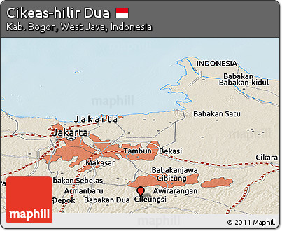 Shaded Relief Panoramic Map of Cikeas-hilir Dua