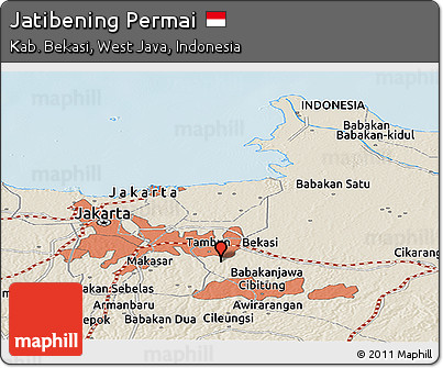 Shaded Relief Panoramic Map of Jatibening Permai