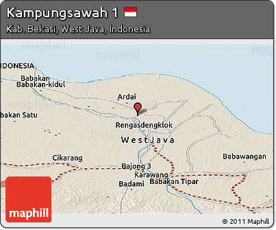 Shaded Relief Panoramic Map of Kampungsawah 1