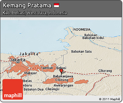 Shaded Relief Panoramic Map of Kemang Pratama