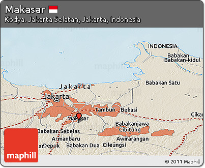Shaded Relief Panoramic Map of Makasar