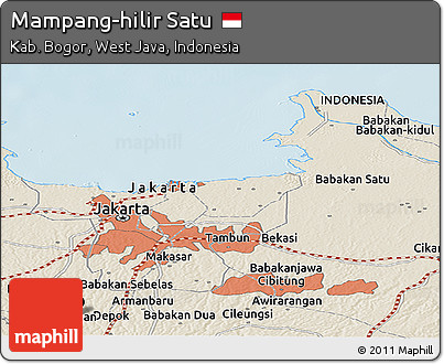 Shaded Relief Panoramic Map of Mampang-hilir Satu