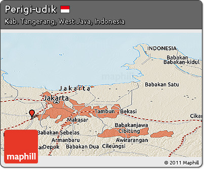 Shaded Relief Panoramic Map of Perigi-udik