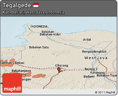 Shaded Relief Panoramic Map of Tegalgede