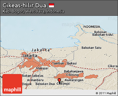 Shaded Relief Panoramic Map of Cikeas-hilir Dua