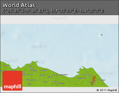 Physical 3D Map of the Area around 6° 7' 16" S, 108° 1' 30" E