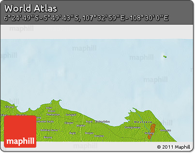 Physical 3D Map of the Area around 6° 7' 16" S, 108° 1' 30" E