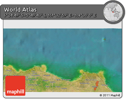 Satellite 3D Map of the Area around 6° 7' 16" S, 108° 1' 30" E