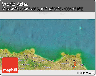 Satellite 3D Map of the Area around 6° 7' 16" S, 108° 1' 30" E