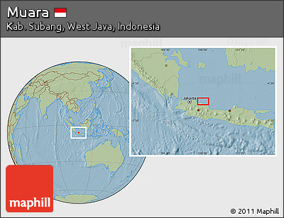 Savanna Style Location Map of Muara, hill shading