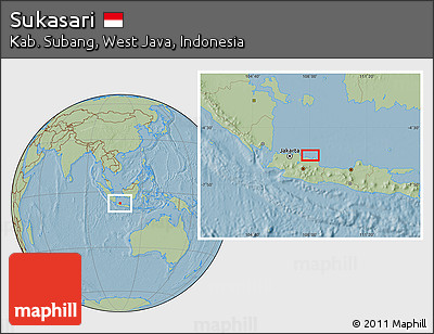 Savanna Style Location Map of Sukasari, hill shading