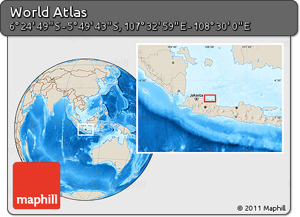 Shaded Relief Location Map of the Area around 6° 7' 16" S, 108° 1' 30" E