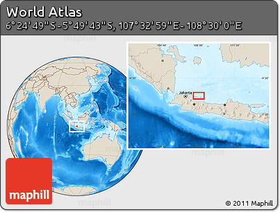 Shaded Relief Location Map of the Area around 6° 7' 16" S, 108° 1' 30" E