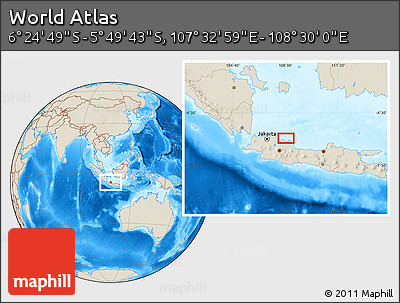 Shaded Relief Location Map of the Area around 6° 7' 16" S, 108° 1' 30" E