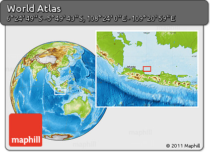 Physical Location Map of the Area around 6° 7' 16" S, 108° 52' 30" E