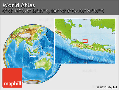 Physical Location Map of the Area around 6° 7' 16" S, 108° 52' 30" E