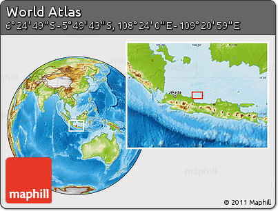 Physical Location Map of the Area around 6° 7' 16" S, 108° 52' 30" E