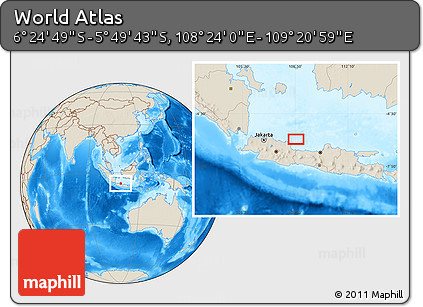 Shaded Relief Location Map of the Area around 6° 7' 16" S, 108° 52' 30" E