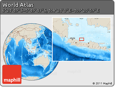 Shaded Relief Location Map of the Area around 6° 7' 16" S, 108° 52' 30" E