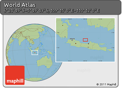 Savanna Style Location Map of the Area around 6° 7' 16" S, 109° 43' 29" E