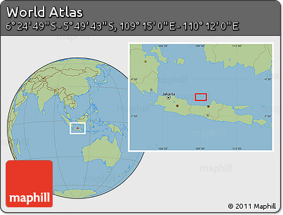 Savanna Style Location Map of the Area around 6° 7' 16" S, 109° 43' 29" E