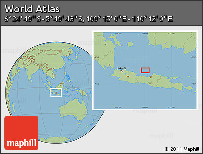 Savanna Style Location Map of the Area around 6° 7' 16" S, 109° 43' 29" E