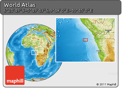 Physical Location Map of the Area around 6° 7' 16" S, 10° 16' 30" E