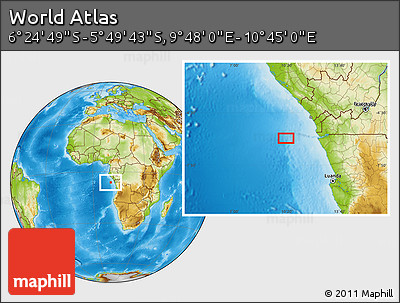 Physical Location Map of the Area around 6° 7' 16" S, 10° 16' 30" E