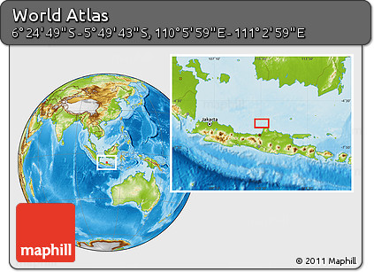Physical Location Map of the Area around 6° 7' 16" S, 110° 34' 29" E