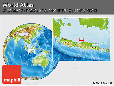 Physical Location Map of the Area around 6° 7' 16" S, 110° 34' 29" E