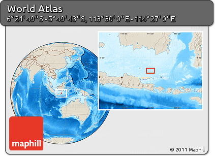 Shaded Relief Location Map of the Area around 6° 7' 16" S, 113° 58' 29" E