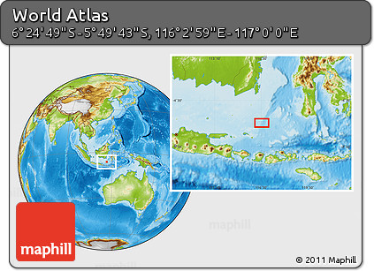 Physical Location Map of the Area around 6° 7' 16" S, 116° 31' 30" E